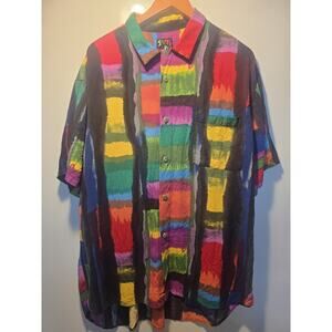 Vintage Jams World Shirt Men XL Rayon Colorblock Abstract Loud Camp 90s resort